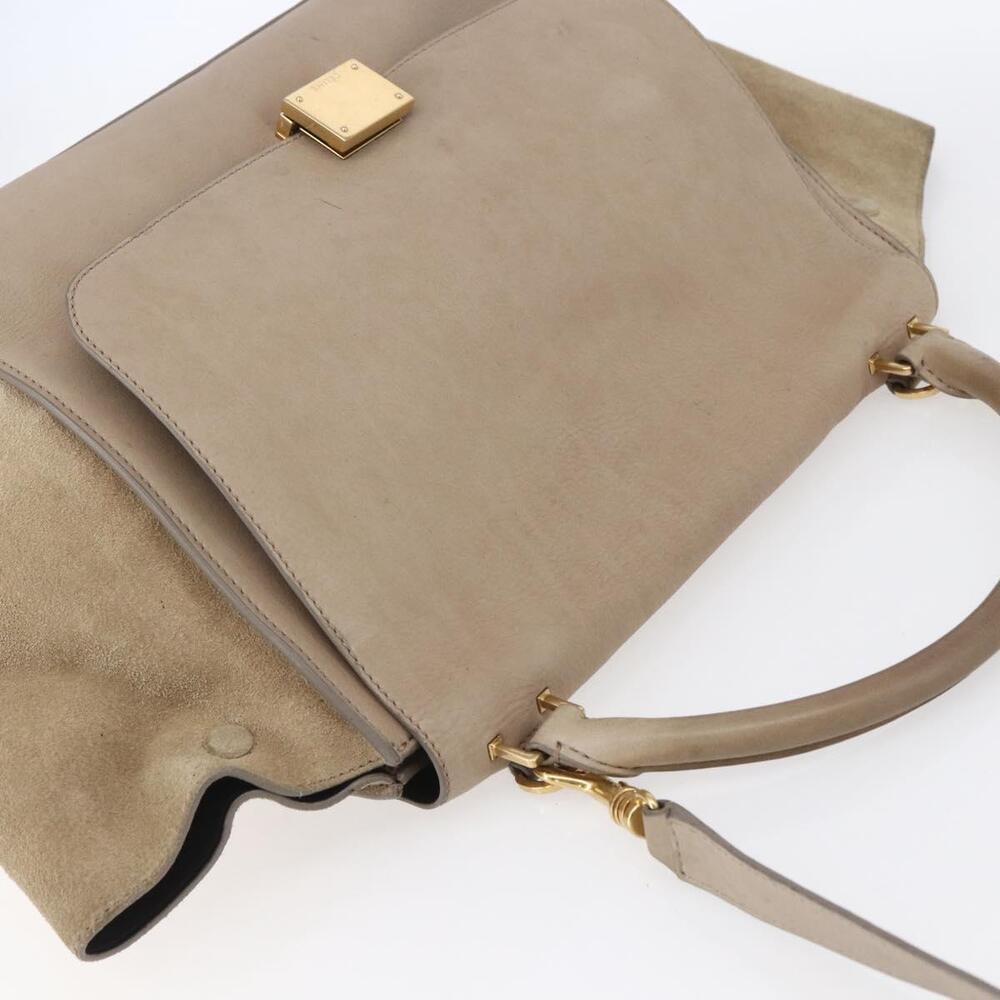 CELINE Trapeze Hand Bag Leather 2way Beige Gold Auth bs30311 - Picture 6 of 16